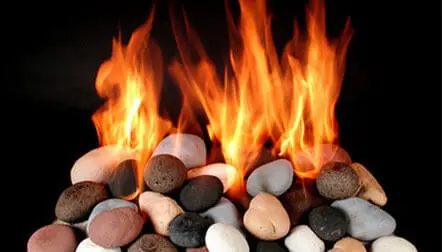 Colorful stones with flames on top