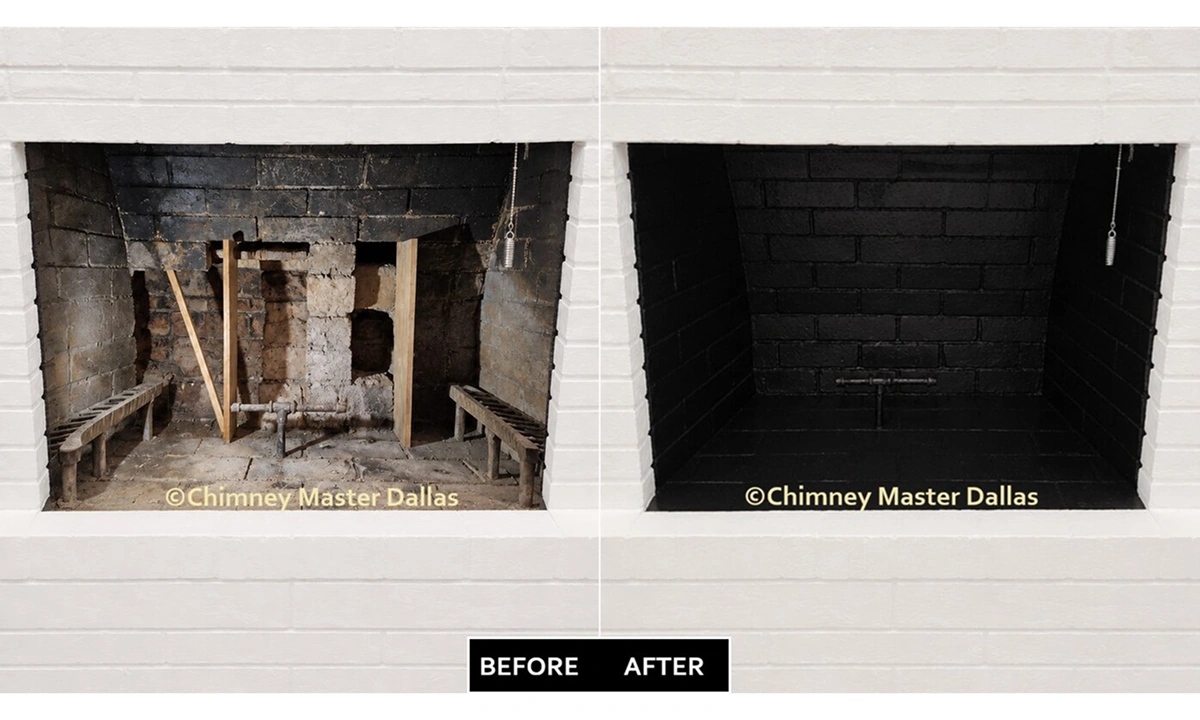 Before and after fireplace restoration